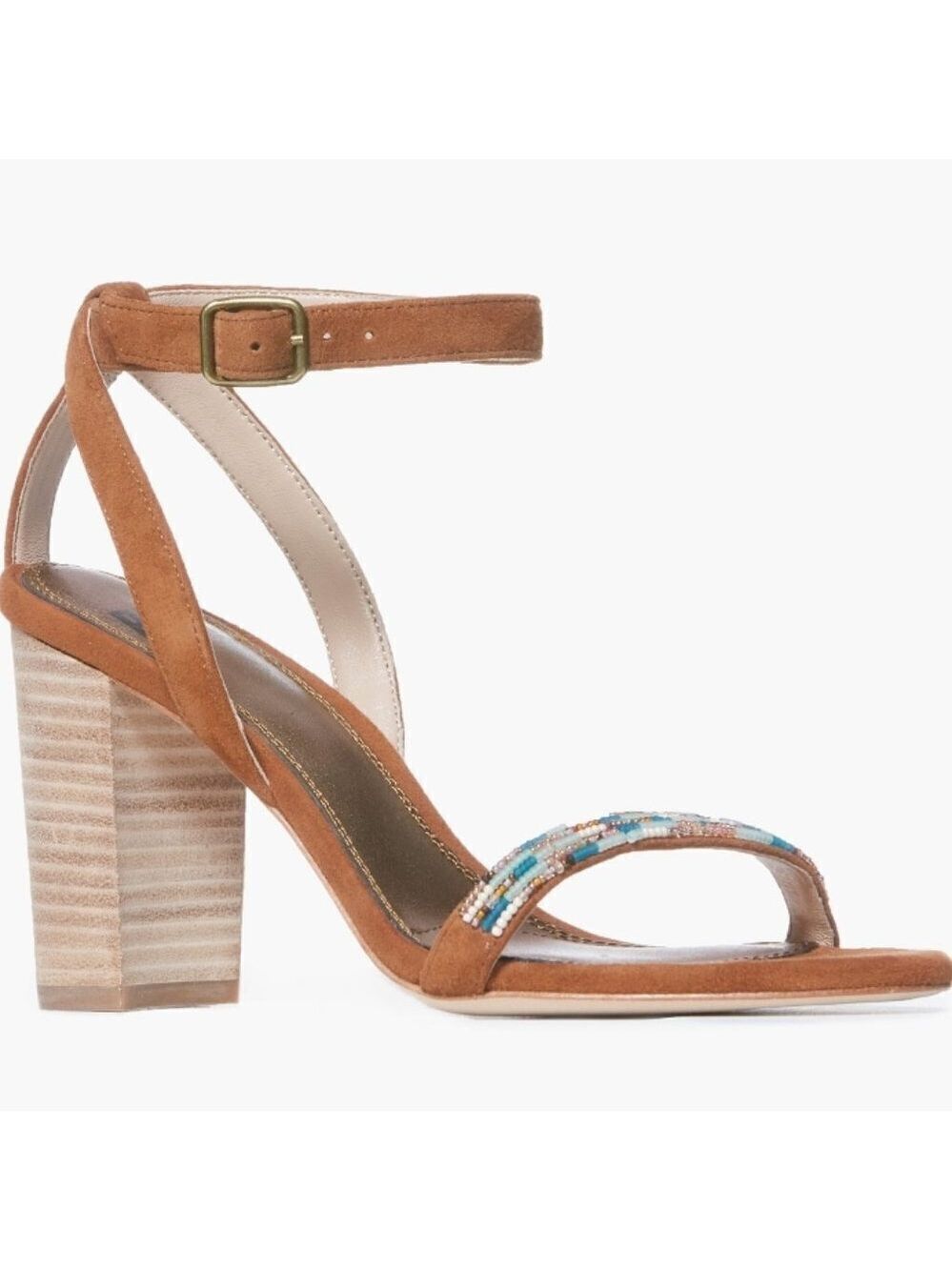 𝅺paige NEW brown suede block heel ankle strap Beads